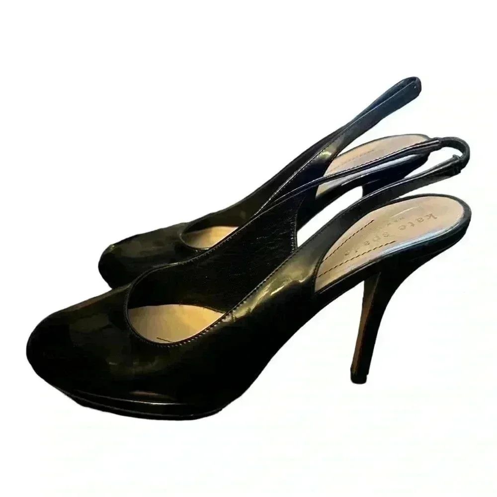 Kate Spade Patent Leather Sling Back Round Tip Heels Sz 6.5